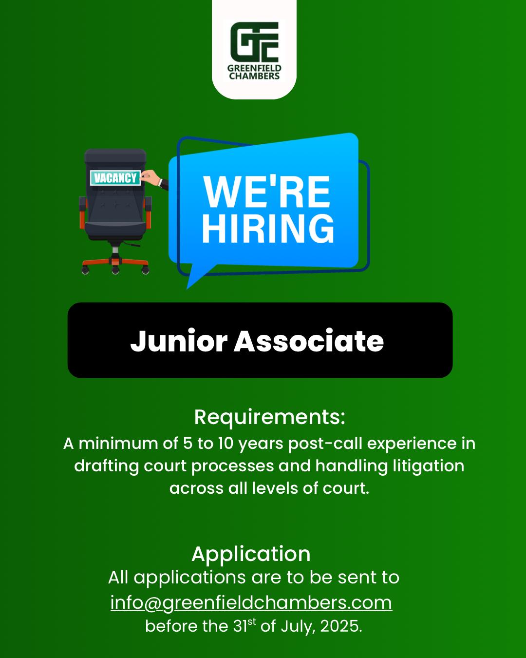 JOB VACANCY – JUNIOR ASSOCIATE